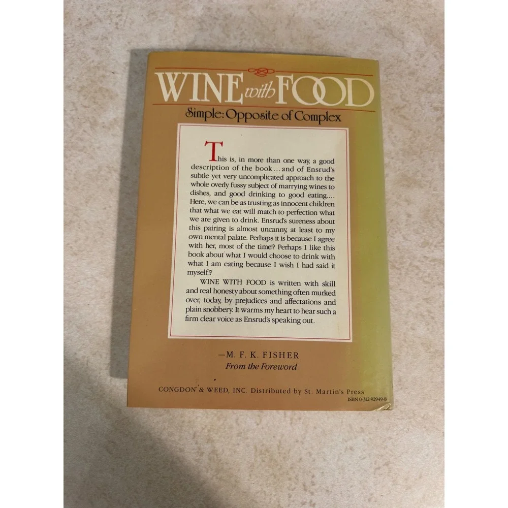 Wine with Food Barbara Ensrud 1st Ed 1984 HC Entertaining Guide MFK Fisher